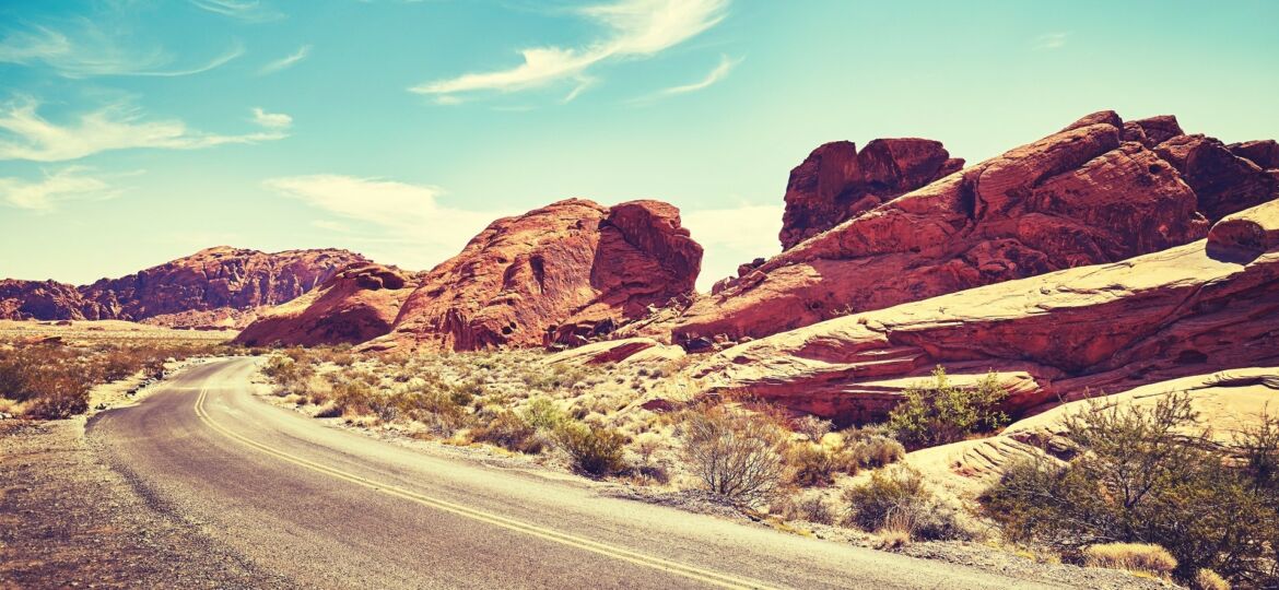 Deserted road, Valley of Fire, Nevada, USA.